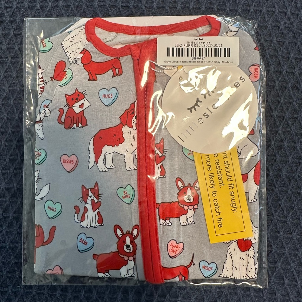 Little Sleepies Gray Furever Valentine Zippy, NWT